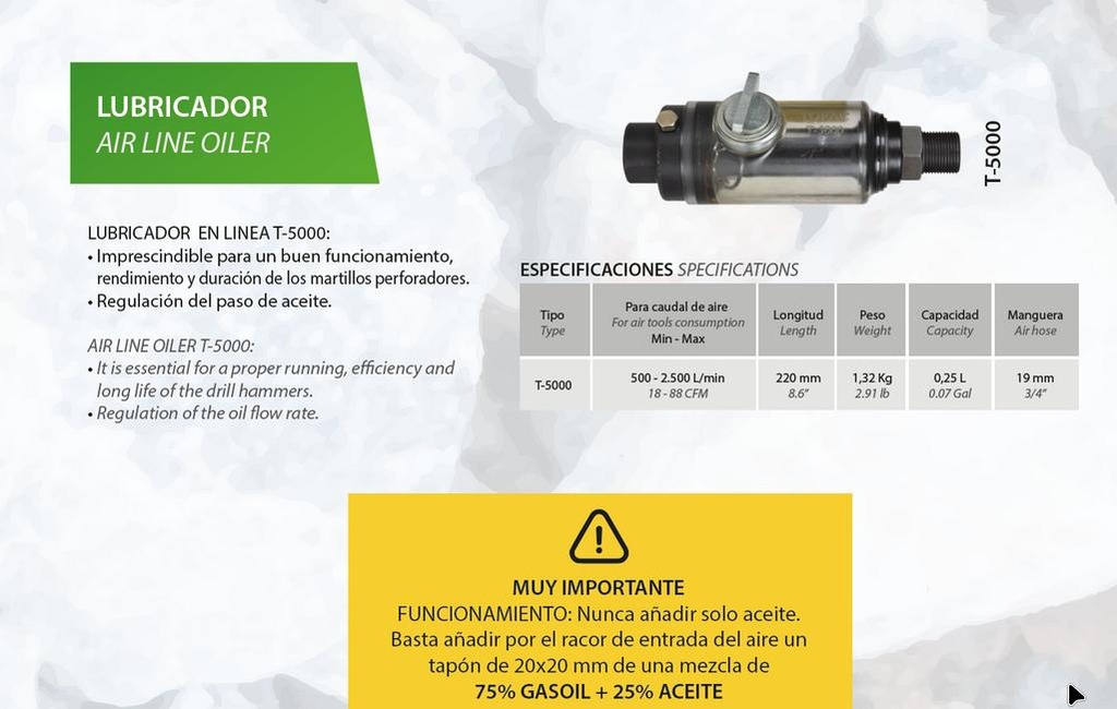 LUBRICADOR EN LINEA T-5000 para Martillo Manual T58-68 811465