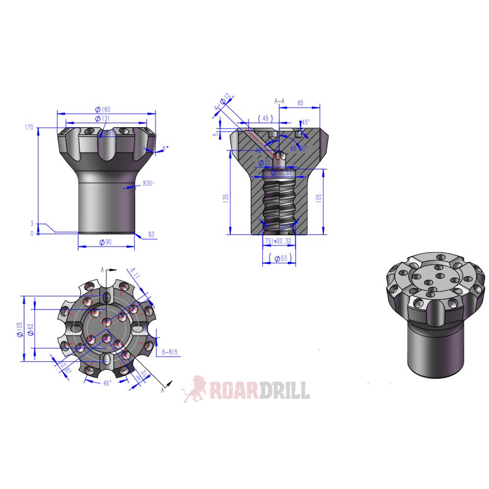 BIT T51 Ø160 mm Drop Center Normal Semibalístico 1014+814