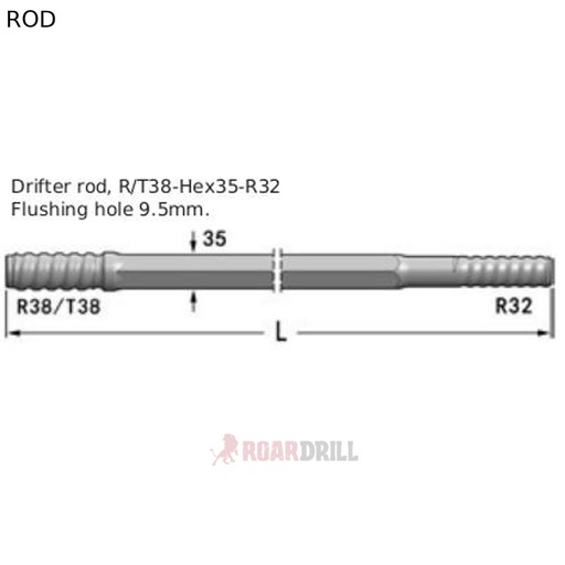 [22H35-R32_T38-4000-23 3X38/32MM4000] ROD HEX (BARRA) T38/R32 MM 4000 mm H35